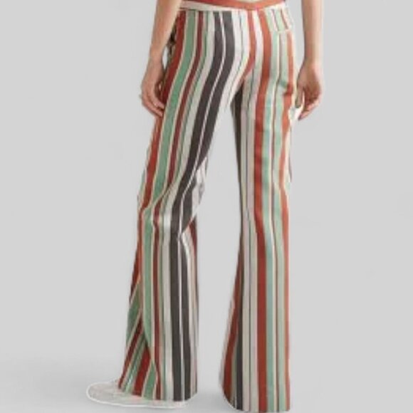 Chloe Multi Colored Sea Green Brick & Slate Strip Wide Leg Pants Size 40 / US 8 - Picture 3 of 11